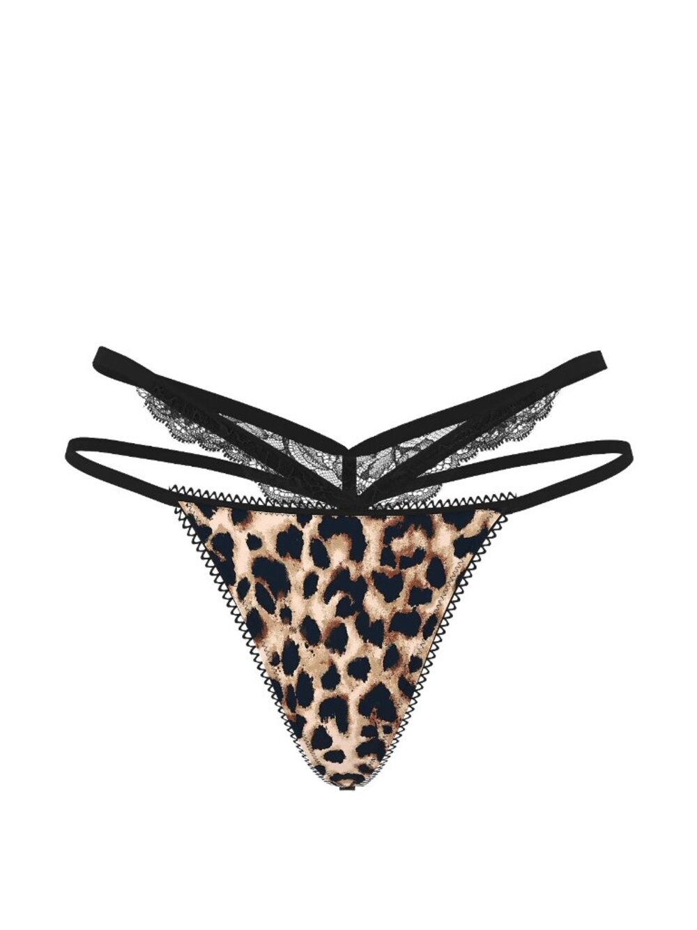Victoria's Secret Leopard Lace-Trim Strappy Cut-Out V-String Panty, M